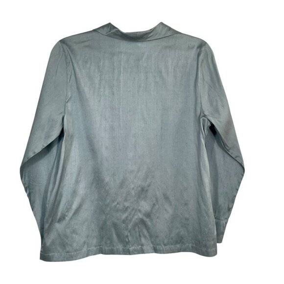 Eileen Fisher Raw Silk Button Down Blouse Gray Easy Fit Short Length Size Small - Picture 4 of 14